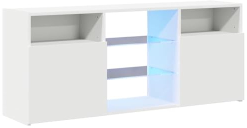 vidaXL TV-Schrank mit LED-Beleuchtung, Weiß, 120x30x50 cm, Holzwerkstoff & Sicherheitsglas, TV-Board für Fernseher bis 50", Lowboard mit Ablagen, Modernes Wohnzimmermöbel