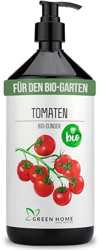 Green Home Tomaten BIO Dünger 1 Liter mit Dosierpumpe. Tomatendünger Bio flüssig NPK 3-2-6 für kräftige Pflanzen. Vielseitiger Gemüsedünger auch als Chili Dünger für Beet Hochbeet und Kübel