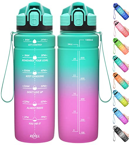 Coolfel Sport Trinkflasche 2l, 1,5l, 1l, 700ml, 500ml Trinkflasche Kinder Auslaufsicher, Motivierende Wasserflasche mit Zeitmarkierung Bpa Frei Tritan Trinkflasche für Mädchen, Junge, Schule, Gym
