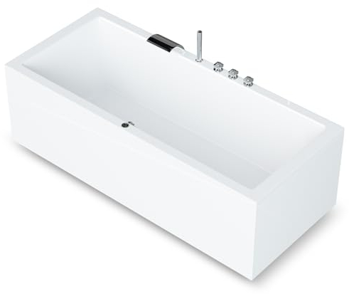 AQUADE Acryl Badewanne 190x90 Modell: Ulm - Weiß Badewanne Komplettset 190x90 - Badewannen mit Wannenfüßen + Schürze + Wannenrandarmatur + Led