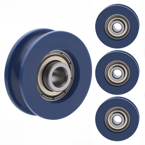 U-Nut Riemenscheibe 4 Stück 5x25.5x8.5mm U-Rille Rollen-Rollenführungsrad Nylon Führungs Rollenrad Kugel für Türen und Fenster Schränke Schubladen Blau