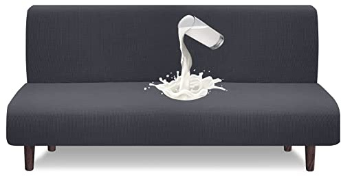 Granbest wasserdichte Armlose Futon Abdeckung, Hoher Stretch Futon Schutz für Faltendes Schlafsofa Anti-Rutsch Sofabezug ohne Armlehne (Grau)