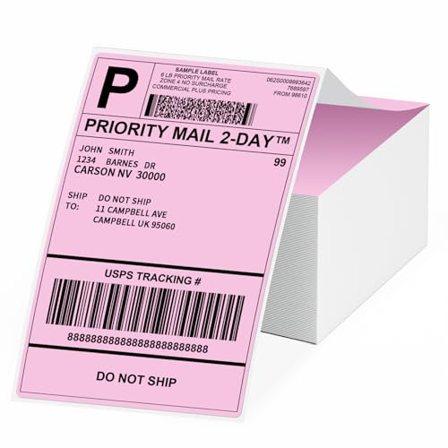 Phomemo Rosa Etiketten 500/Stapel, Versandetiketten Kompatibel mit MUNBYN | Wasserdicht BPA-freie Thermoetiketten Selbstklebende für DHL, UPS, DPD-100x150mm,Kompatibel mit Nelko,ETIKEZ Etikettendrucker