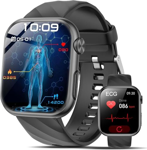 2026 Neu Smartwatch EKG+HRV/BMI/Harnsäure/ΒΙυtｚυcker Herren Damen, 1.97'' AMOLED Gesundheitsuhr mit Bluetooth Anrufe, 24H Herzfrequenz/Blutdruck/Schlafmonitor/SOS-Notruf Fitnessuhr für Android iOS