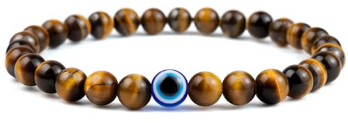 Lameybrt Böser Blick Armband | Natürlicher Edelstein Schutzarmband | Geschenk für Weihnachten Geburtstag | Stilvoll für Männer & Frauen (A05 Tigereye, M)