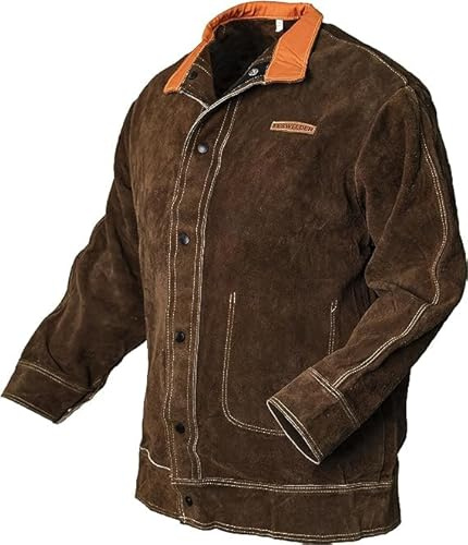 YESWELDER Heavy Duty Leder Schweißerjacke | Hitzebeständiger Schweißermantel, flammhemmend, Optimaler Schutz für Herren und Damen