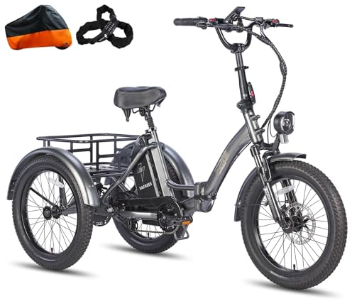 Fafrees Elektro Dreirad, E Bike Klapprad 20 * 3.0 Zoll Reichweite 110-150km | E-Dreirad für Erwachsene Hydraulische Bremsen, Lastenfahrrad 48V 65N.m Motor, Traglast 180KG