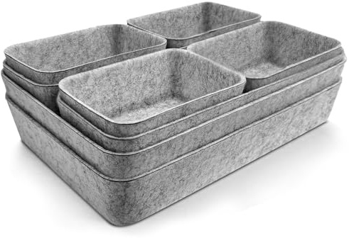 Captainfive 8 Stück Schubladen Organizer, Stapelbare Filz-Aufbewahrungsboxen, Schubladen Ordnungssystem für Schreibtisch, Schminktisch, Nachttisch, Schrank (Hellgrau)