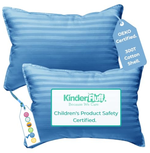 kinder Fluff 2X Kleinkind-Kissen (25x38cm) - Mit 300T-Baumwollhülle Und Alternativer Daunenfüllung. Hypoallergen, Maschinenwaschbar Und Tierversuchsfrei | Kinder-Kissen Und Reisekissen (Blau)