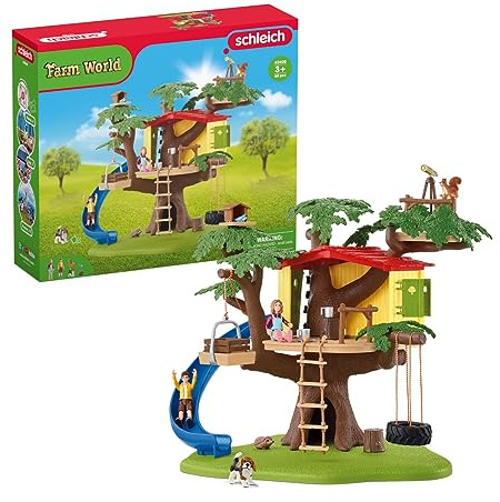 SCHLEICH 42408 Farm World Abenteuer Baumhaus, 60 Teile Spielset mit Reifenschaukel, 2 Kinderfiguren und 4 Tierfiguren, Spielzeug für Kinder ab 3 Jahren