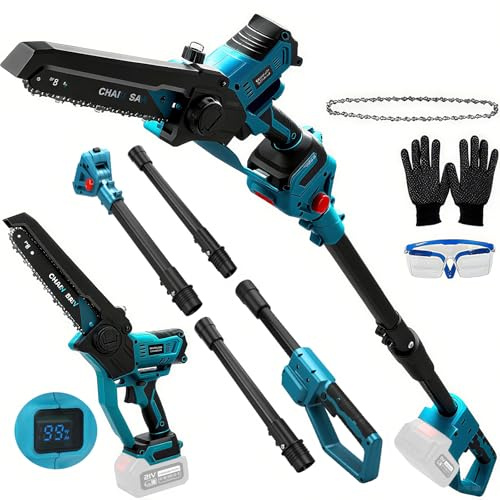 Akku Hochentaster Ast Kettensäge für Makita 18V Akku, Ohne Akku | Bürstenloser Motor, 8 Zoll Kettensäge mit 2.59m Verlängerungsstange, Arbeitshöhe 4.5m, für Garten und Astschnitt