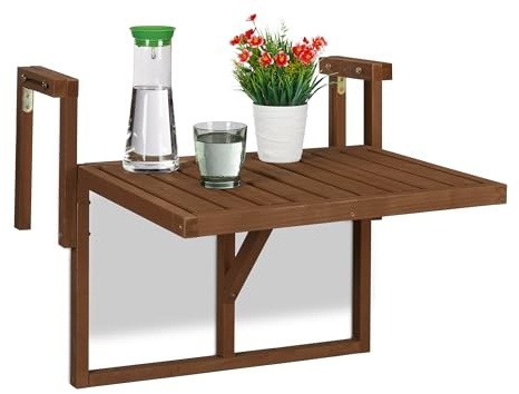 Relaxdays Balkontisch klappbar, Balkonklapptisch zum Einhängen, BxT: 60x45 cm, höhenverstellbar, Hängetisch, Dunkelbraun,55 x 69.5 x 66 cm