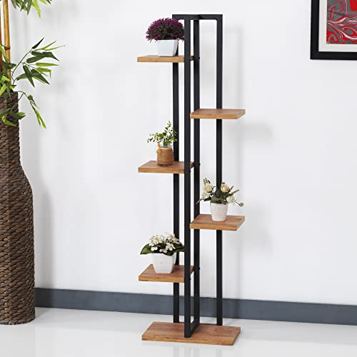 [en.casa] Blumenständer Tohmajärvi 6 Ebenen Blumenregal 120 x 34 x 21 cm Pflanzenständer Indoor Pflanzenregal Wohnzimmer Schwarz/Walnussoptik