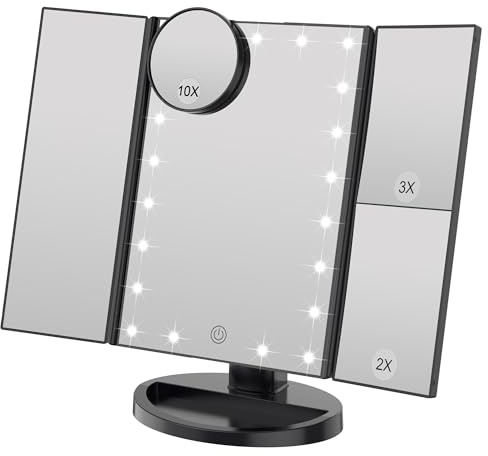 WEILY Kosmetikspiegel mit 21 LED Licht und 2X/ 3X Vergrößerung, USB und Batterie Dual Power Modus, Touchschalter für Dimmbare Helligkeit (Schwarz)