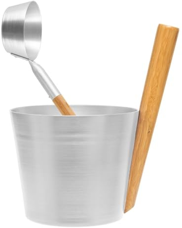 Rento - Saunakübel, Aufgusseimer, Saunaeimer - Aluminium mit Bambusholz - Farbe: Silber - 5 Liter - Höhe: 35 cm/Durchmesser: 23 cm