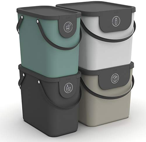 Rotho Albula 4er-Set Mültrennungssystem 2x25l + 2x40l für die Küche, Kunststoff (PP) BPA-frei, mehrfarbig, 2x25l + 2x40l (43.5 x 36.5 x 47.6 cm), Bunt
