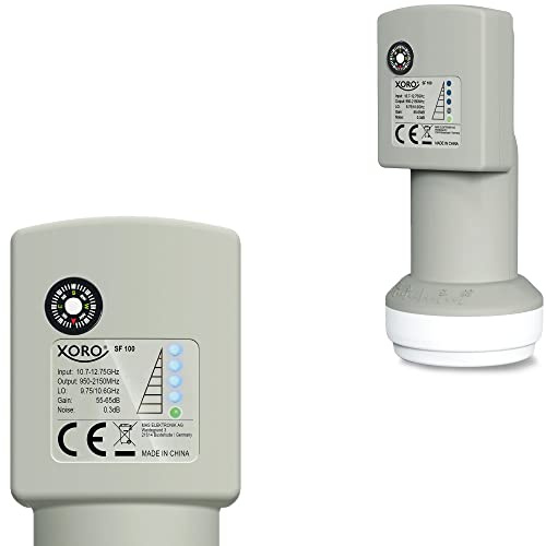 Single LNB mit integriertem digitalem SAT-Finder, SF100 von XORO, ideal für Camping, schnelle und einfache Ausrichtung, Anzeige der Signalstärke direkt am LNB