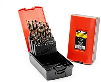 BAER HSSE Kobalt Spiralbohrer Set 1-13mm, 25-tlg, DIN 338 Metallbohrer | Für Edelstahl, INOX, Stahl, Blech & rostfreie Metalle. 0,5mm Abstufung, Dreikantschaft ab 4mm. Für Bohrmaschine & Akkubohrer.