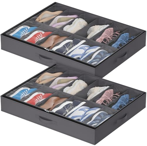 Lifewit 2 Stück Unterbettkommode für Schuhe, Faltbare Unterbett Aufbewahrungsbox Schuhorganizer Schuhe Aufbewahrungstasche Shoe Organizer Bettkasten für Männer Frauen, 2x12 Paar