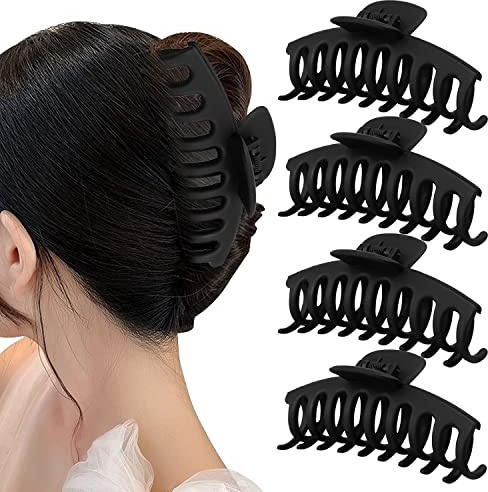4 Stück Große Haarklammer Schwarz - Rutschfestes Haar Jaw Clips, Haarspangen damen Dickes Haar,Haarklammer Große, Matte Haarspangen, Starker Halt Klaue Clips Styling Zubehör (Schwarz)