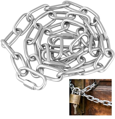 SYUTBOU 2 Meter Silber Rundstahlkette 5mm, Edelstahlkette Meterware mit M5 Verbindungsringen, Edelstahl Schweißkette für Hängesessel