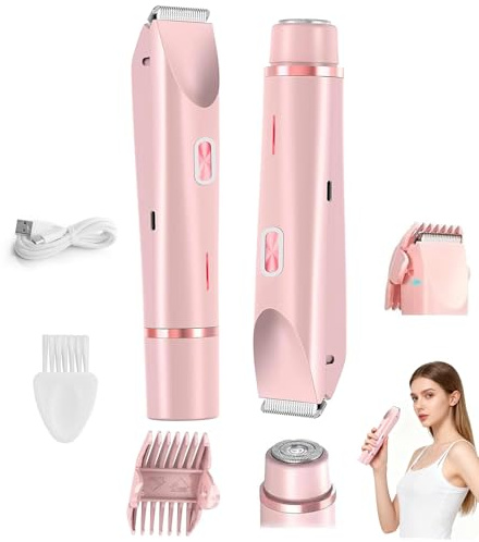 Damen Elektrischer Bikinitrimmer,2-in-1 Doppelkopf-Rasierer, IPX7 wasserdicht, nass und trocken, tragbare Rasierer für Haar, Gesicht, Augenbrauen, Schnurrbart, Bart, Arm, Bein, Mädchenrasierer