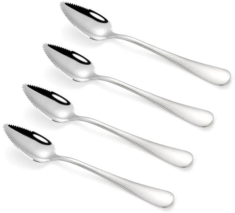 Kiwilöffel 4-teilig, Kiwi Löffel Spoon 16 cm für Obst und Desserts | Edelstahl Grapefruitlöffel mit Zacken, Obstlöffel Mit Wellenschliff für Obst, Desserts, Kiwi, Äpfel, Grapefruits (Silber)