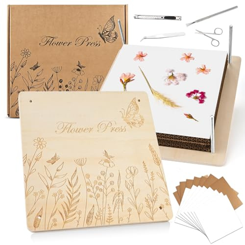 GOLDGE Extra große Blumenpresse für Erwachsene, 27,5 x 27,5 cm, 10 Schichten, Holzblumen-Pressset mit Aufbewahrungstasche, Geschenke für Bastel-Liebhaber