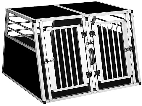 EUGAD Hundetransportbox Auto, Doppel Transportboxen 2 Hunde, Alu Hundebox Auto Kofferraum mit Trennwand Sicherheitsverschluss, Tiertransportbox für Grosse Hunde,Stabile Hundebox Aluminium