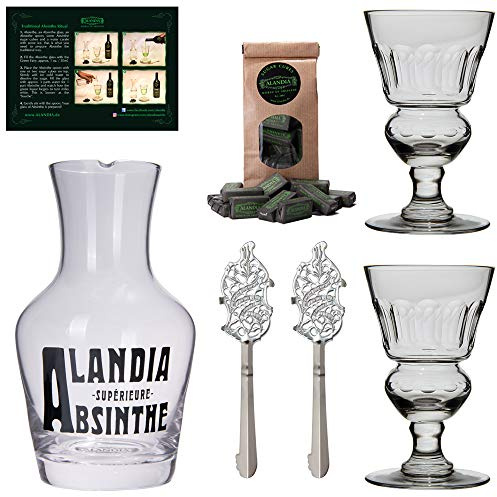 Absinth Gläser Karaffe Löffel Set von ALANDIA | Mundgeblasenes Glas | Klassisches 19. Jh. Design