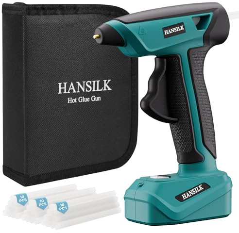 HANSILK Kabellose Heißklebepistole 2000mAh, 15s Schnellaufheizung | 30 Premium Klebesticks, Typ-C Aufladung, ideal für DIY Bastelarbeiten, Heimwerken und kleine Reparaturen, Blau