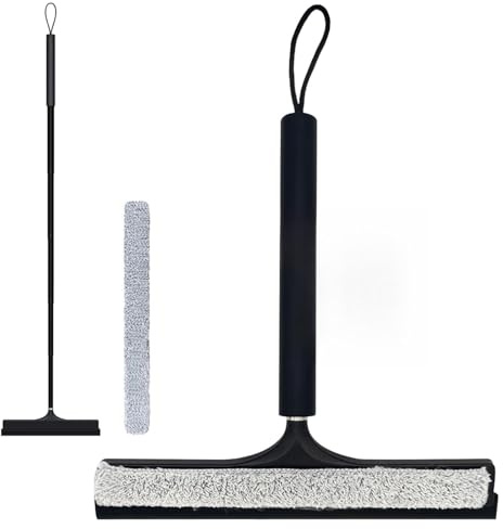 LORESJOY Duschabzieher Langer Stiel, Bodenabzieher Dusche, 25-120cm Qasserabzieher Dusche Schwarz, Duschabzieher Boden,Bodenabzieher mit Stiel, Gummiabzieher für Boden, Duschkabinen Abzieher