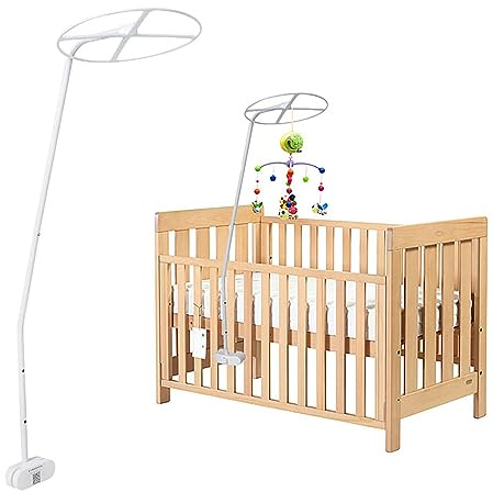 GAESHOW 2 in 1 Mobile Halterung Babybett, Freistehende Himmelstange für Betthimmel, Verstellbares Babybetten Wiege Himmelhalter für Moskitonetz Zubehör, Weiß