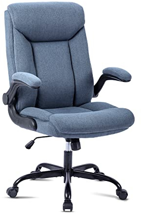 MZLEE Ergonomischer Bürostuhl Blau Stoff, für Arbeitszimmer & Home‑Office | Chefsessel 150 kg | 360°‑ Drehstuhl mit Rollen | Lendenwirbelstütze | Hochklappbare Armlehnen | Atmungsaktiver Computerstuhl