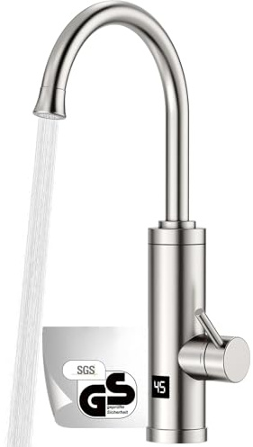 HOMELODY Wasserhahn mit Durchlauferhitzer 230V, GS-Zertifizierung Elektrischer Wasserhahn Sofort Heißes Küchenarmatur mit LED-Display, Anti-Spritz Edelstahl Küchenarmatur, Durchlauferhitzer Küche