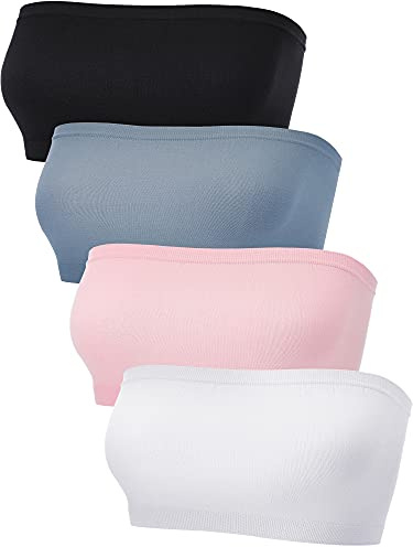 Bandeau-BH für Damen, trägerloser Bralette, Nahtloser Bandeau-BH, ungepolstert, Stretch-Oberteil, 4 Stück