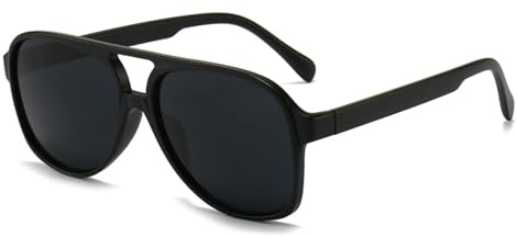 RUNHUIS Vintage Herren Polarisiert Sonnenbrille Damen Retro Oval 70er überdimensional Klassisch Pilotensonnenbrille UV400 Schutz (Mattschwarz)