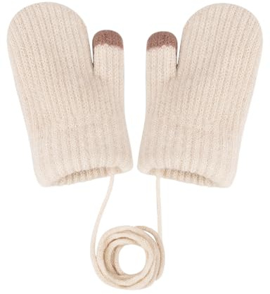 Becellen Fäustlinge Baby, Warme Anti Kratz Winterhandschuhe mit Schlüsselband Niedliche Fleece-Gefütterte Strickhandschuhe Infant Dicke Verdicken Kleinkind Fäustlinge für 0-3 Jahre Jungen Mädchen