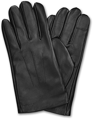 Navaris Touchscreen Leder Handschuhe für Herren - Lammleder mit Kaschmir Futter - Nappa Lederhandschuhe warm - Herrenhandschuhe mit Touch Funktion