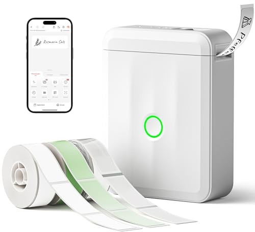 NIIMBOT Namensaufkleber Etikettendrucker, D110 Bluetooth Etikettiergerät, mit wasserdichte Etiketten 155 Stück/Rolle, Für Zuhause Büro Schule Kindergarten, Weiß, 3 Rollen Etiketten