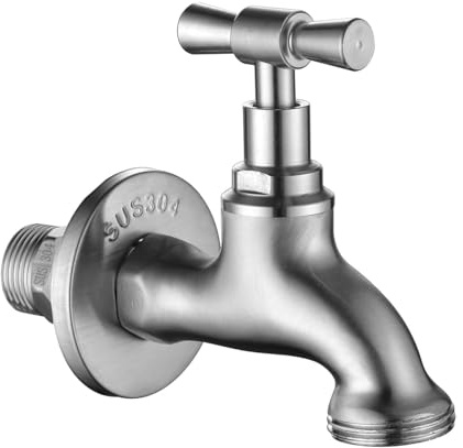 Tondiy Auslaufhahn 1/2'' Anschluss mit 3/4'' Adapter, Wasserhahn Auslaufventil, mit Wanddekoration Abdeckung, Mop Pool Wasserhähne, SUS304 Edelstahl, Matt