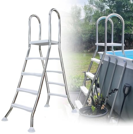 Original Edelstahl Leiter für 1,32 m Pool - 2X 4 Stufen,Hochbeckenleiter V2A Classic Leiter Poolleiter Edelstahl,53 inch