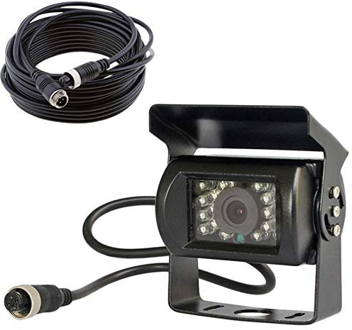 Busse, LKW, Anhänger 12V-24V 4-polige robuste Nachtsicht-Rückfahrkamera mit | 18 IR-LEDs, wasserdicht, mit 15 m langem, 4-poligen Kabel, 49ft Videokabel