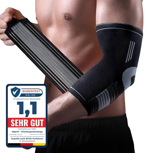 SQAUT Ellenbogenbandage 1 Stück Ellenbogen Bandage Herren und Damen für Sport, Tennisarm und Golferarm Ellbogen Stütze Armbandage mit Klettbänder Klettgürtel Elbow Brace Elbow Support (Schwarz L)