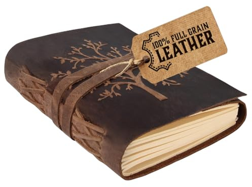 moonster Leder Notizbuch Tree of Life - 400 Seiten Liniert Kraftpapier - Vintage Journal 20x15cm - Tagebuch für Erwachsene & Reisetagebuch - Hochwertiges Schreibbuch & Kondolenzbuch