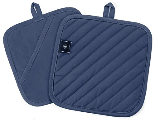 BONTHEE Topflappen Baumwolle Topfuntersetzer Anti-rutsch Topflappen zum Kochen Backen Küchenzubehör - 2er Set - Blau 20 x 20 cm
