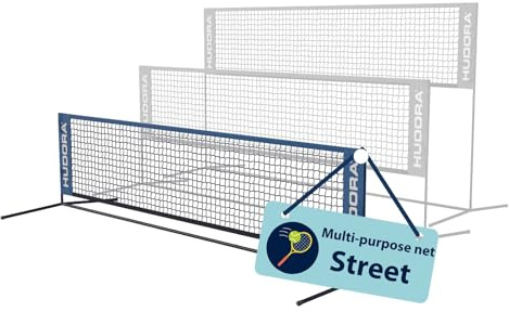 HUDORA Multinetz Street - Multifunktionales Netz für Tennis & Badminton - Höhenverstellbares Outdoor-Netz für den Hof & Park - Stabiles & wetterbeständiges Federball-Netz