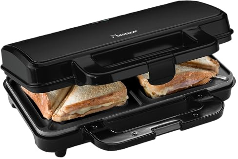 Bestron XL Sandwichmaker, Antihaftbeschichteter Sandwich-Toaster für 2 Sandwiches, inkl. automatischer Temperaturregelung & Bereitschaftsanzeige, 900 Watt, Farbe: Schwarz Mattiert