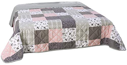 MB Warenhandel24 XXL Tagesdecke 220x240 cm Rosé Patchwork Landhausstil – Bettüberwurf & Sofaüberwurf gesteppt, Quilt Tagesdecke für Doppelbett, weiche Überwurfdecke in Rosa, Luna Patchwork