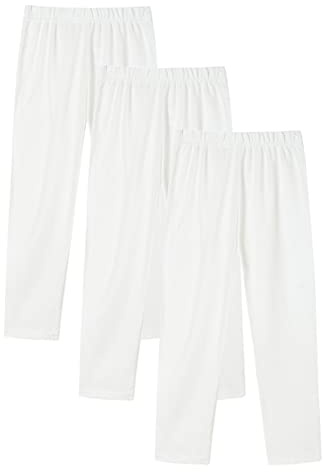 Dybker Mädchen Leggings Baumwolle Hosen Stretchige Lang Kindergamaschen 3er-Pack Weiß 128